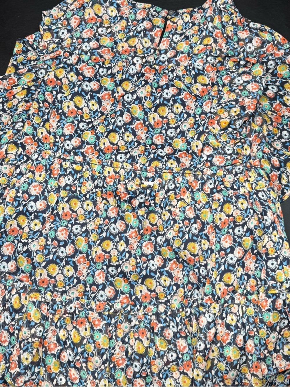 LOFT Navy Floral Blouse and skirt with Coral, Yellow & Teal Accents - Picture 4 of 5